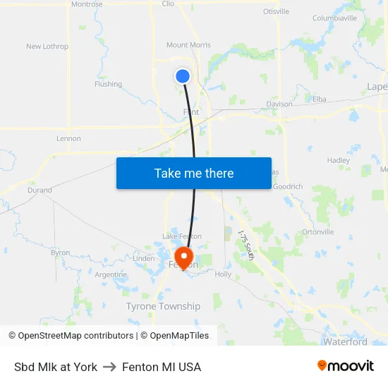 Sbd Mlk at York to Fenton MI USA map