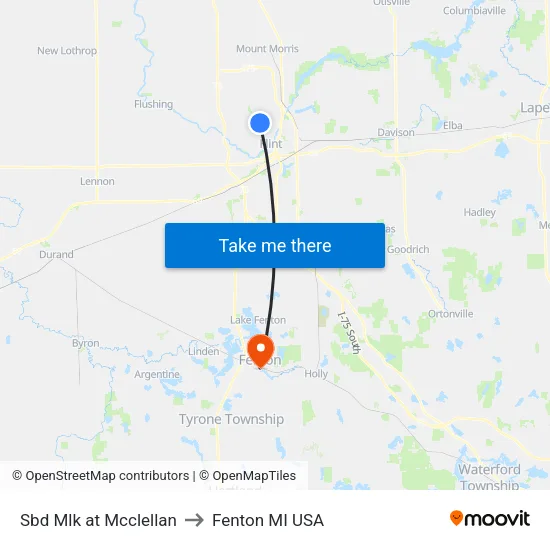 Sbd Mlk at Mcclellan to Fenton MI USA map