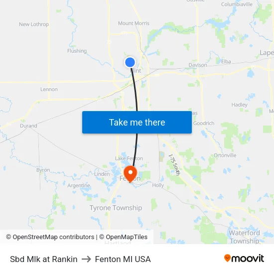 Sbd Mlk at Rankin to Fenton MI USA map
