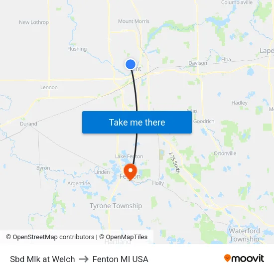 Sbd Mlk at Welch to Fenton MI USA map