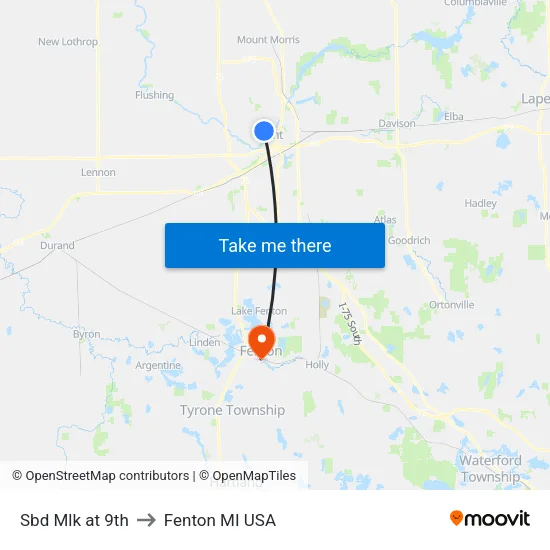 Sbd Mlk at 9th to Fenton MI USA map