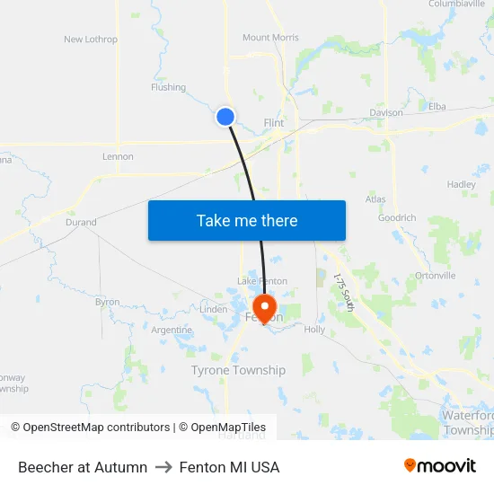 Beecher at Autumn to Fenton MI USA map