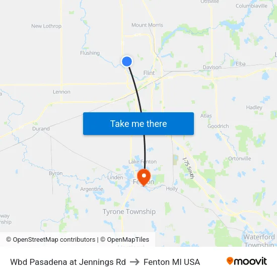 Wbd Pasadena at Jennings Rd to Fenton MI USA map
