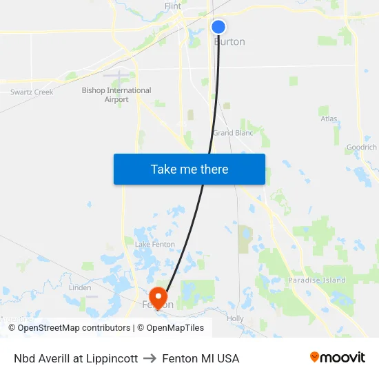 Nbd Averill at Lippincott to Fenton MI USA map
