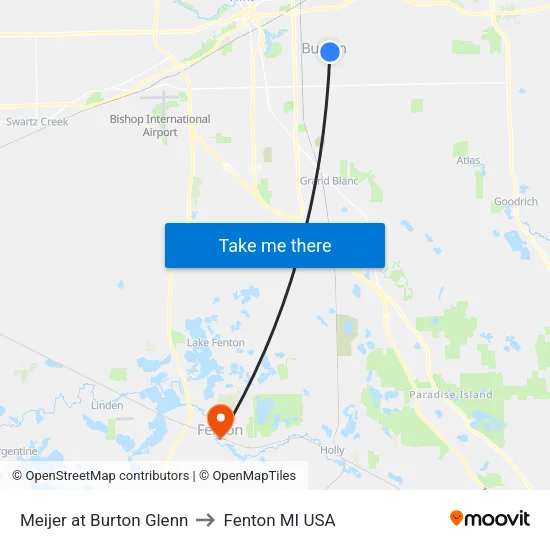 Meijer at Burton Glenn to Fenton MI USA map