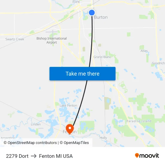 2279 Dort to Fenton MI USA map