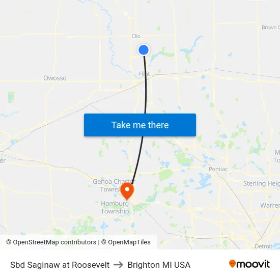 Sbd Saginaw at Roosevelt to Brighton MI USA map