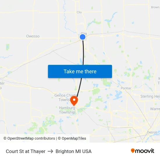 Court St at Thayer to Brighton MI USA map
