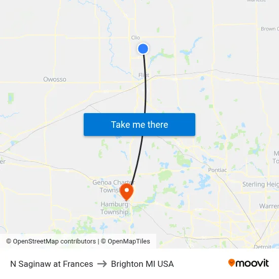 N Saginaw at Frances to Brighton MI USA map