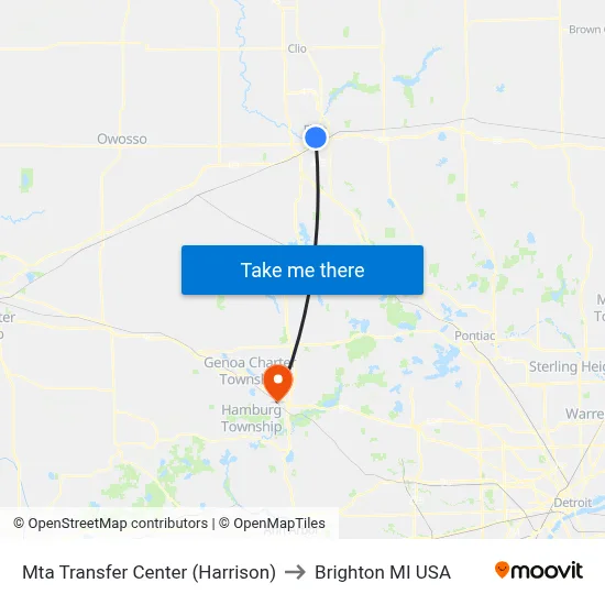 Mta Transfer Center (Harrison) to Brighton MI USA map