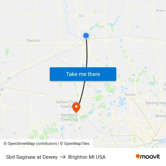 Sbd Saginaw at Dewey to Brighton MI USA map