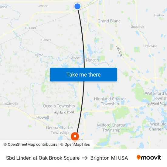 Sbd Linden at Oak Brook Square to Brighton MI USA map