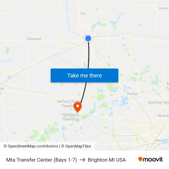 Mta Transfer Center (Bays 1-7) to Brighton MI USA map