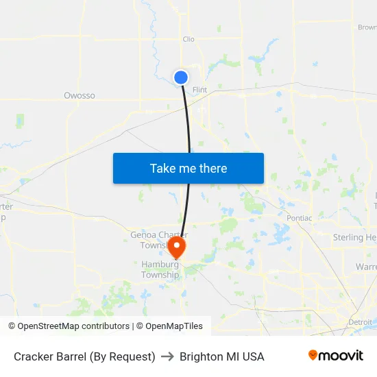 Cracker Barrel (By Request) to Brighton MI USA map