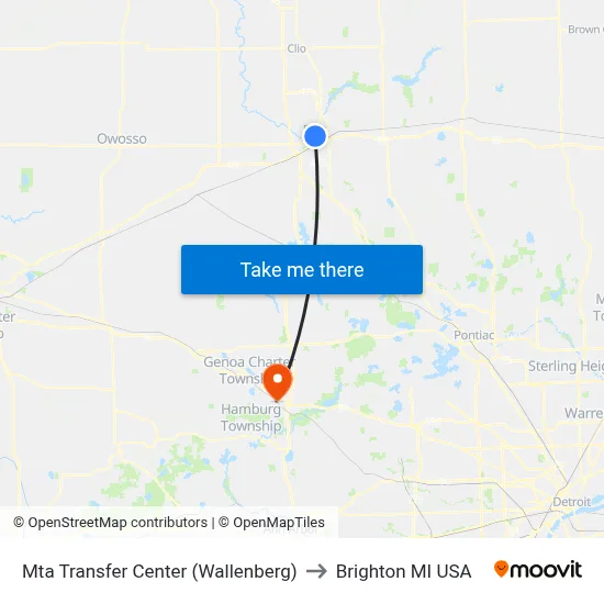Mta Transfer Center (Wallenberg) to Brighton MI USA map
