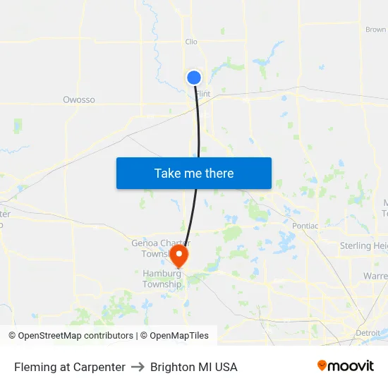 Fleming at Carpenter to Brighton MI USA map