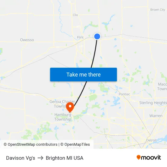 Davison Vg's to Brighton MI USA map