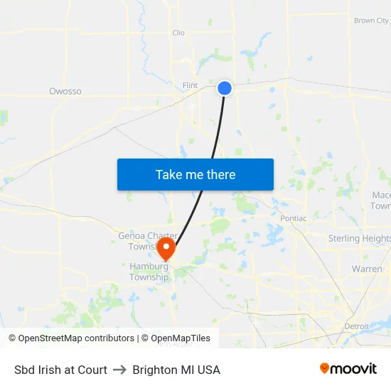 Sbd Irish at Court to Brighton MI USA map