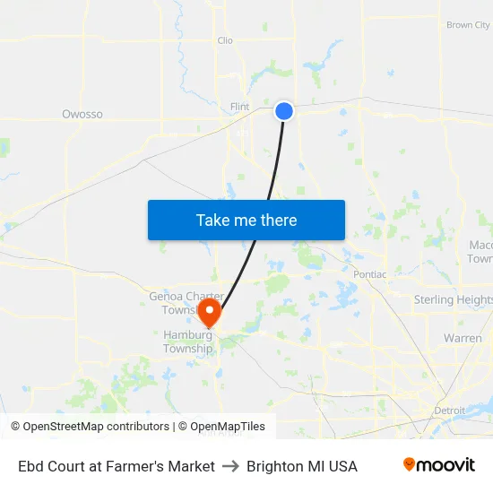 Ebd Court at Farmer's Market to Brighton MI USA map