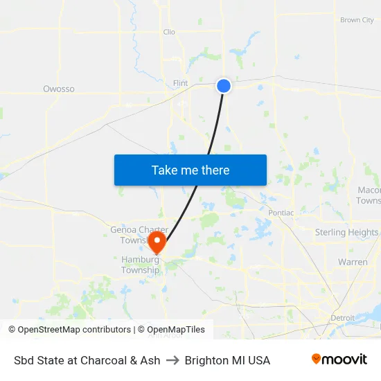 Sbd State at Charcoal & Ash to Brighton MI USA map