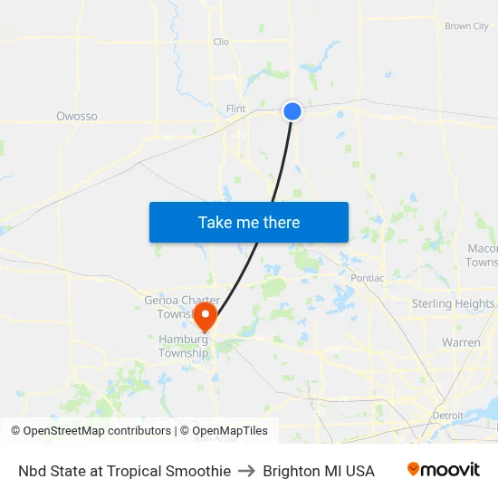 Nbd State at Tropical Smoothie to Brighton MI USA map