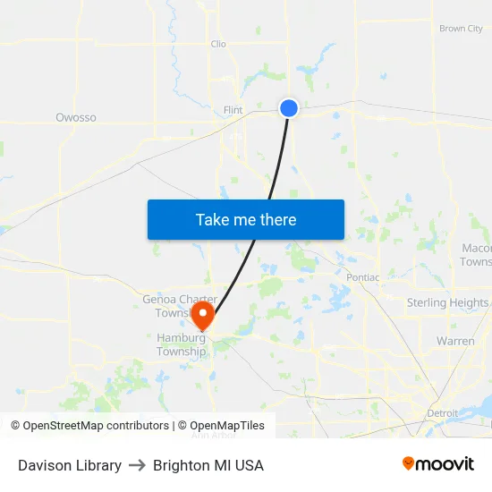 Davison Library to Brighton MI USA map