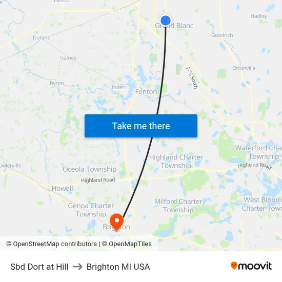 Sbd Dort at Hill to Brighton MI USA map