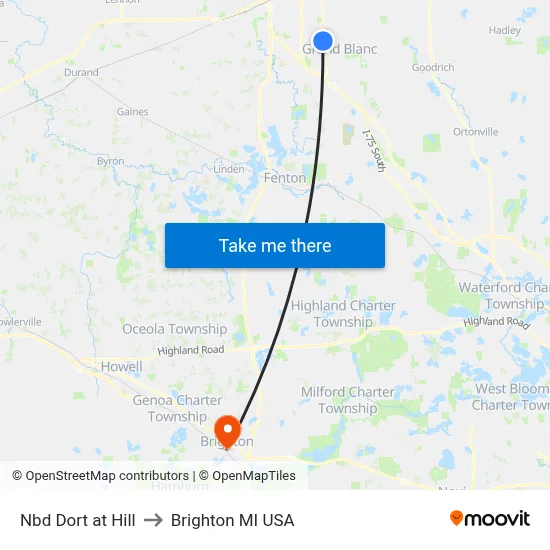 Nbd Dort at Hill to Brighton MI USA map