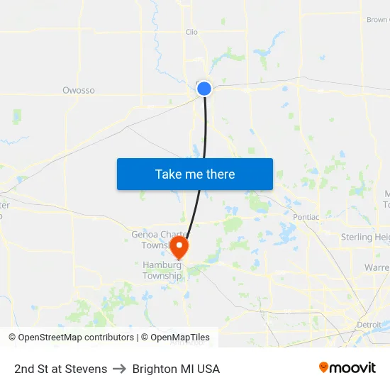 2nd St at Stevens to Brighton MI USA map