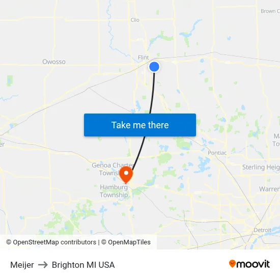 Meijer to Brighton MI USA map