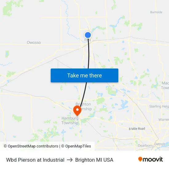 Wbd Pierson at Industrial to Brighton MI USA map