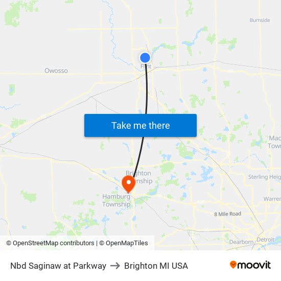 Nbd Saginaw at Parkway to Brighton MI USA map
