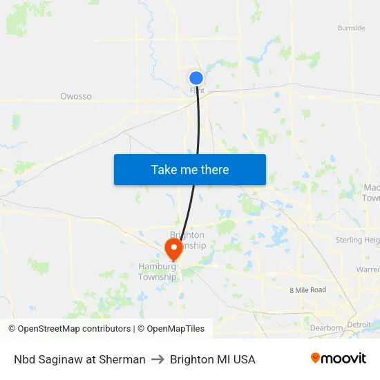 Nbd Saginaw at Sherman to Brighton MI USA map