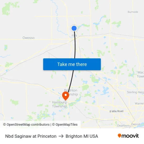 Nbd Saginaw at Princeton to Brighton MI USA map