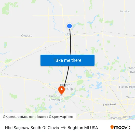 Nbd Saginaw South Of Clovis to Brighton MI USA map