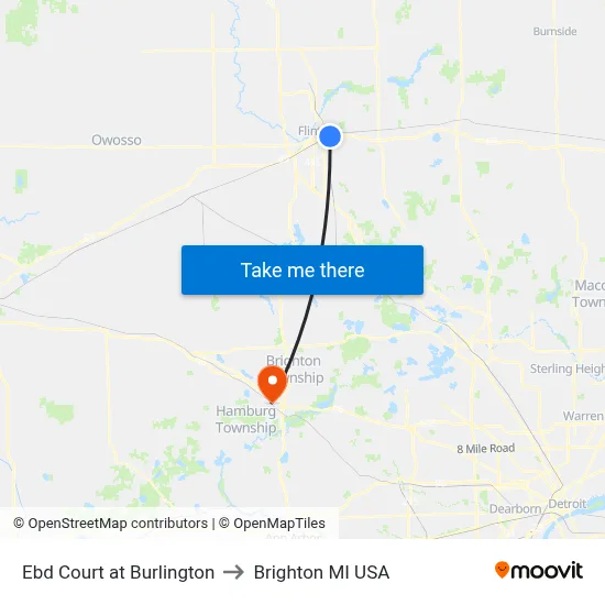 Ebd Court at Burlington to Brighton MI USA map