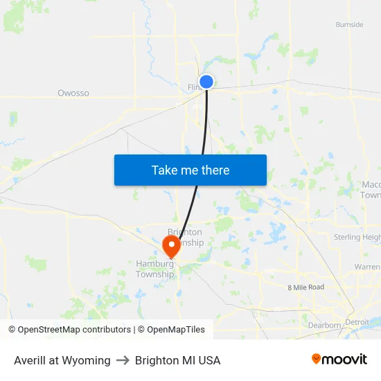 Averill at Wyoming to Brighton MI USA map
