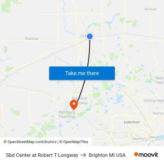 Sbd Center at Robert T Longway to Brighton MI USA map
