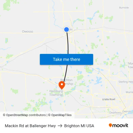 Mackin Rd at Ballenger Hwy to Brighton MI USA map