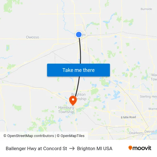 Ballenger Hwy at Concord St to Brighton MI USA map