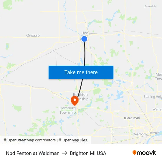Nbd Fenton at Waldman to Brighton MI USA map