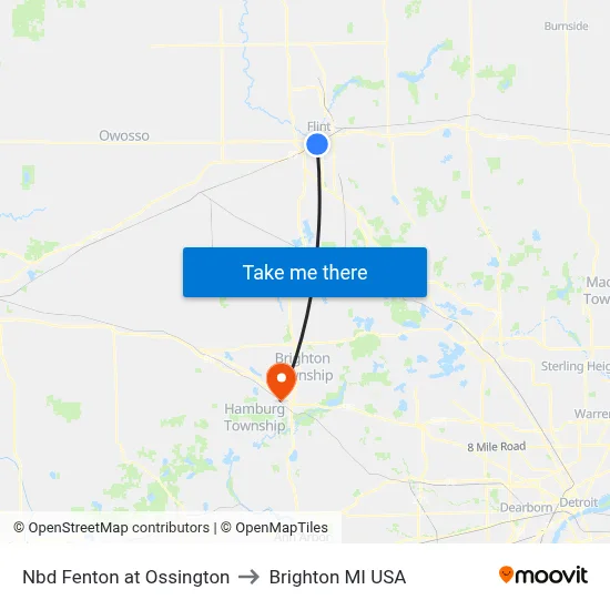 Nbd Fenton at Ossington to Brighton MI USA map
