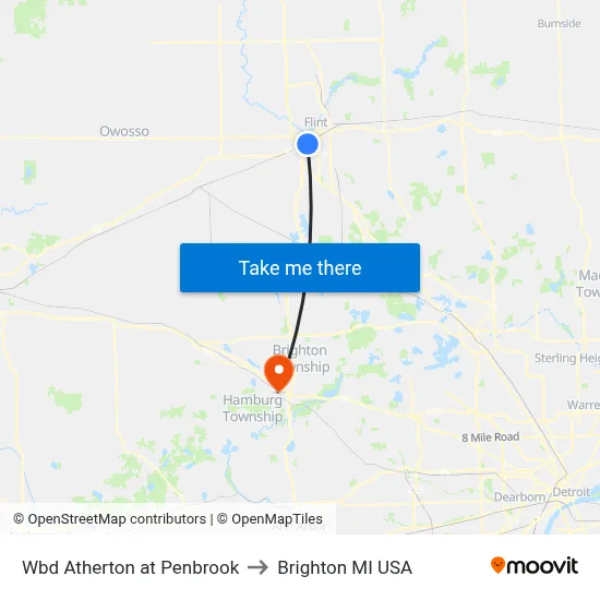 Wbd Atherton at Penbrook to Brighton MI USA map
