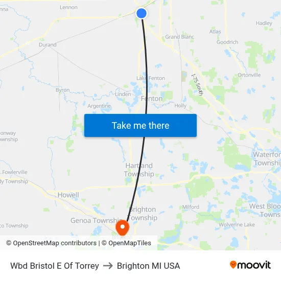 Wbd Bristol E Of Torrey to Brighton MI USA map