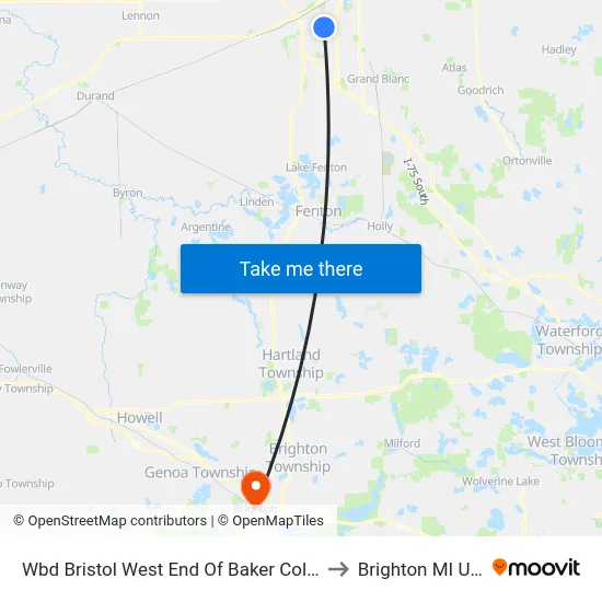 Wbd Bristol West End Of Baker College to Brighton MI USA map