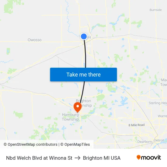 Nbd Welch Blvd at Winona St to Brighton MI USA map