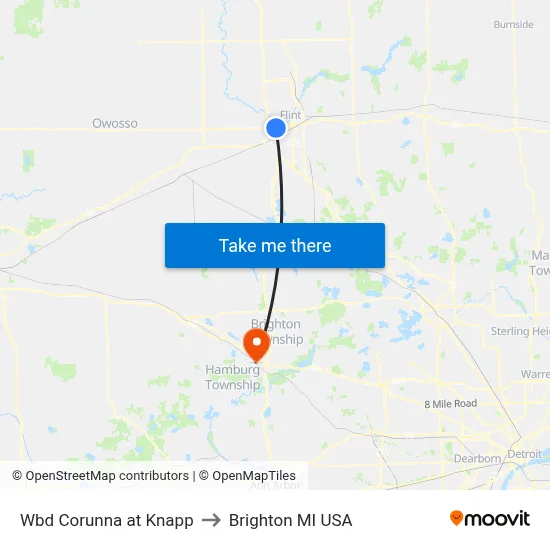Wbd Corunna at Knapp to Brighton MI USA map