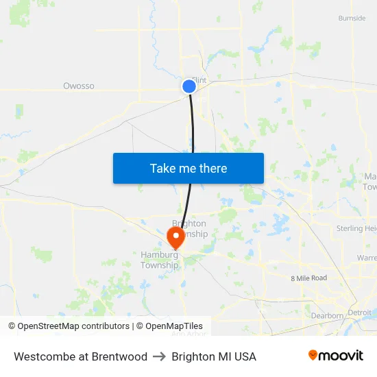 Westcombe at Brentwood to Brighton MI USA map