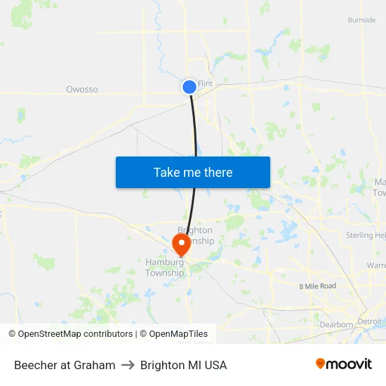 Beecher at Graham to Brighton MI USA map