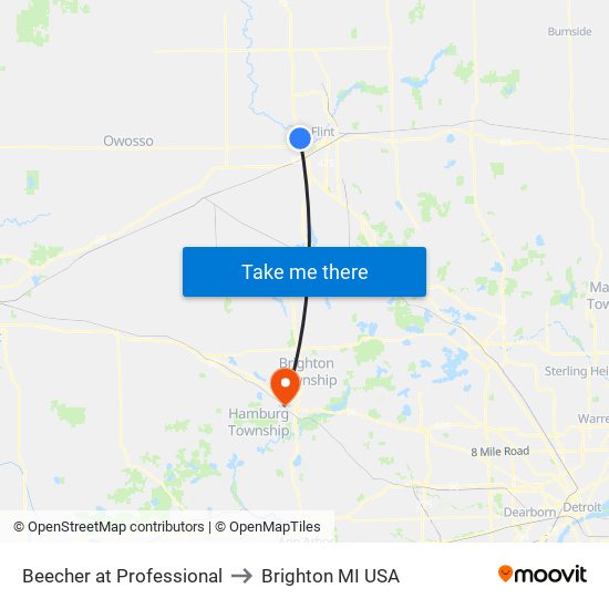 Beecher at Professional to Brighton MI USA map